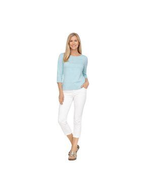 2/$30 L.L. Bean Small Light Blue Aqua Supima Cotton 3/4 Sleeve Top